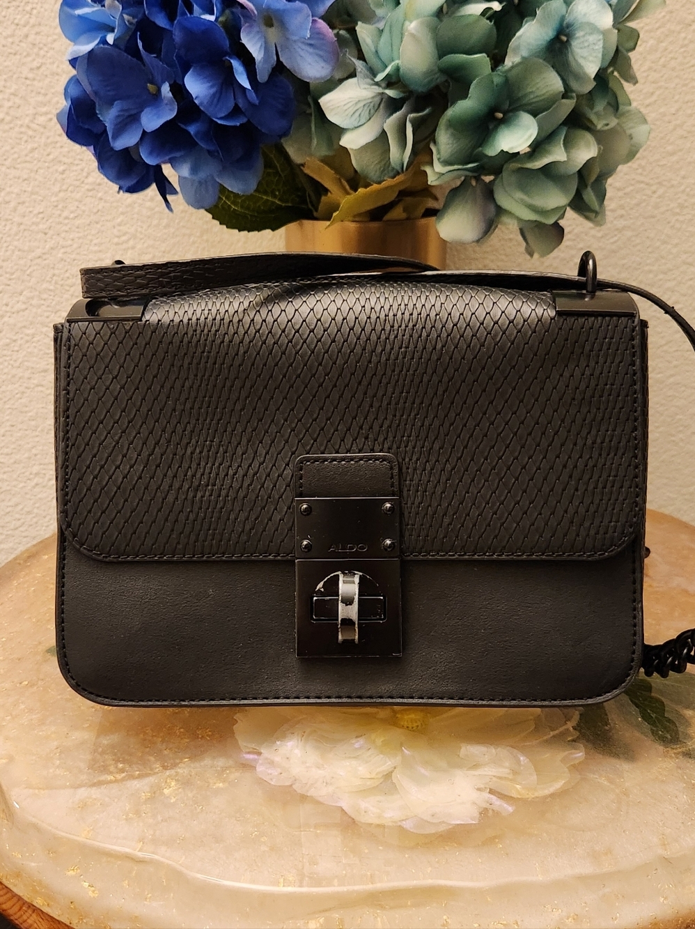 ALDO Black Crossbody Bag with Textured Design